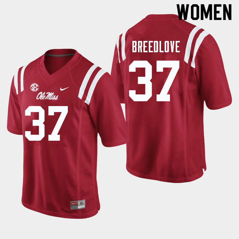 Kyndrich Breedlove Ole Miss Rebels NCAA Women's Red #37 Stitched Limited College Football Jersey QLE5358HI